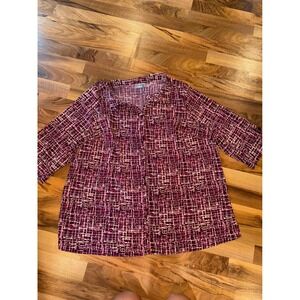 Catherines 1X Button Front Shirt Top 3/4 Sleeve Purple Pink Beige Plaid abstracg